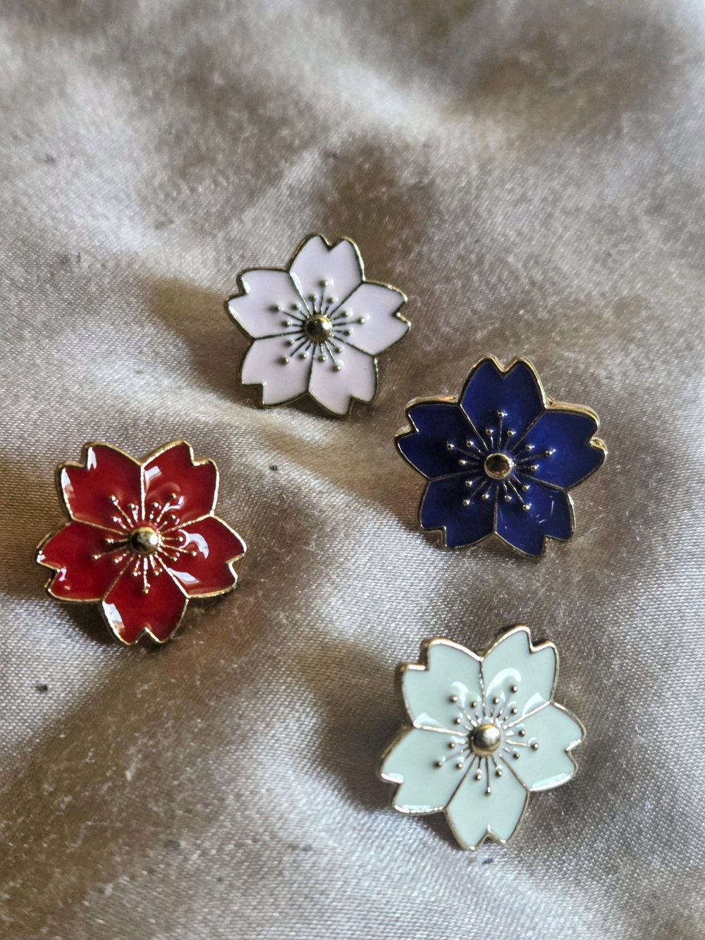 Sakura Enamel Floral Pins Multicolor